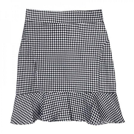 Sonbest Fashion Women Short Skirt Thin Section Slim High Waist Plaid Ruffled Fishtail Skirt Black an | Walmart (US)