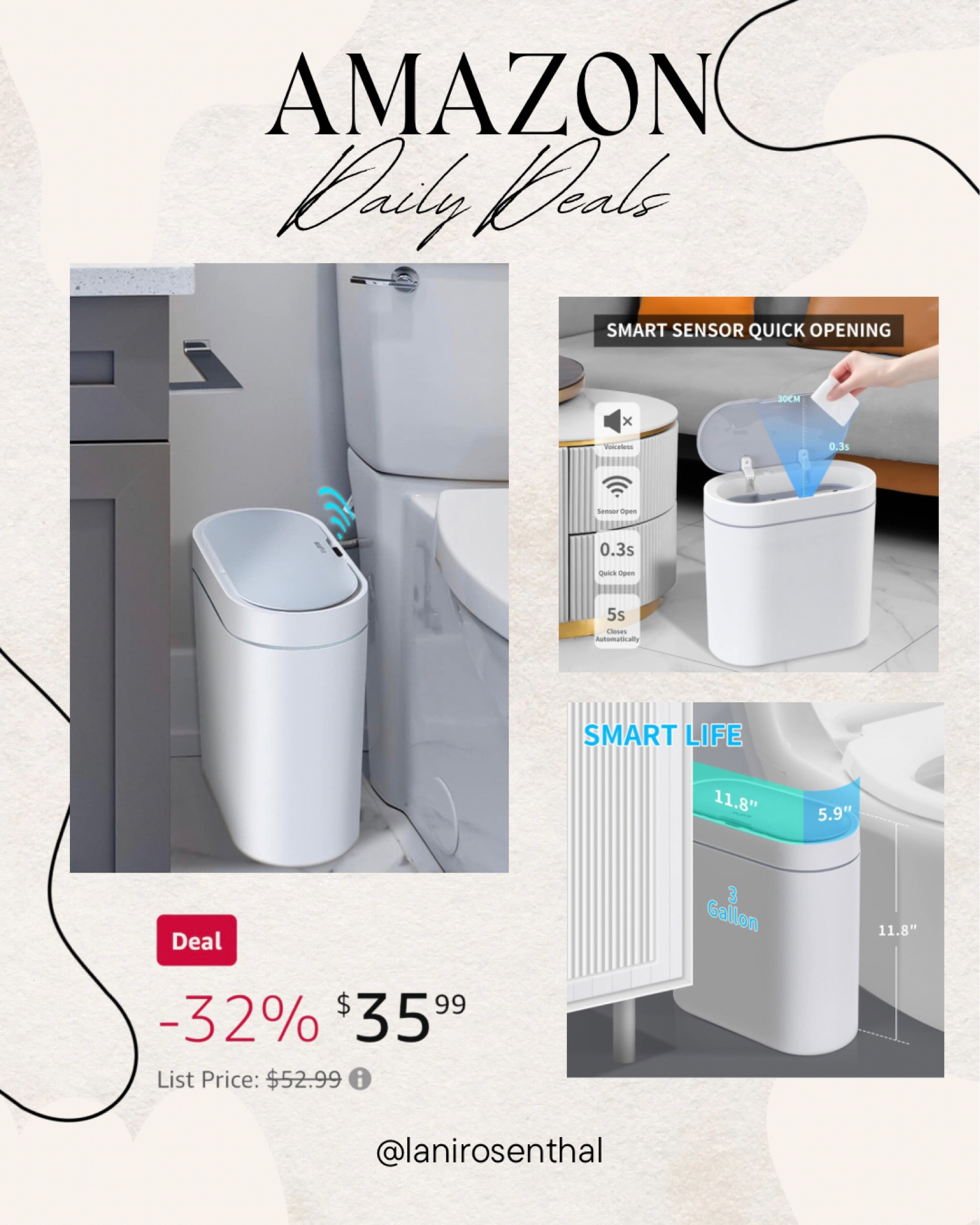 JOYBOS Bathroom Trash Can,3 Gallon Waterproof Automatic Small Bathroom Garbage Can with Lid, Slim Motion Sensor Plastic Narrow Trash Bin for Bedroom, Kitchen, Office,RV White

AMAZOM DAILY DEAL

#LTKFind #LTKsalealert #LTKhome