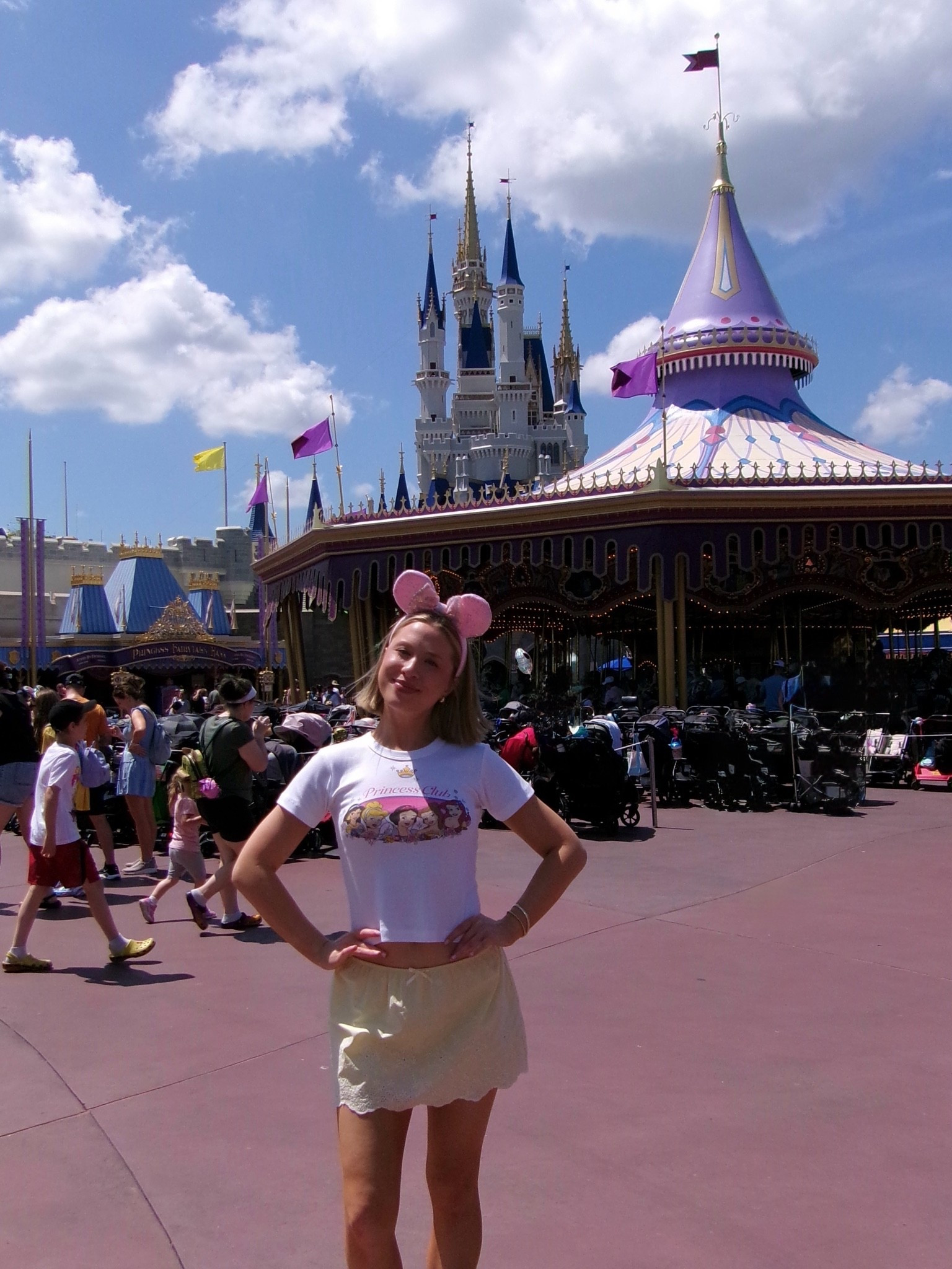 My Disney princess baby tee is from Kachow Vintage (I can’t link it, so I linked some other options) 
Target yellow eyelet mini skort in size S
Amazon pink Minnie ears & white ruffle socks
New Balance 530’s
Baublebar earrings & bracelets

#LTKootd