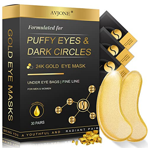 AVJONE 24K Gold Under Eye Patches (30 Pairs), Collagen eye masks for dark circles and puffiness, eye patches for women puffy eyes, Revitalises and Refreshes Your Skin | Amazon (US)