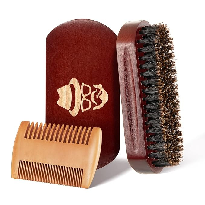 Beard Brush, 100% Boar Bristle Natural Black Walnut Wood Beard Comb Hair Mustache Shaving Brush F... | Amazon (US)