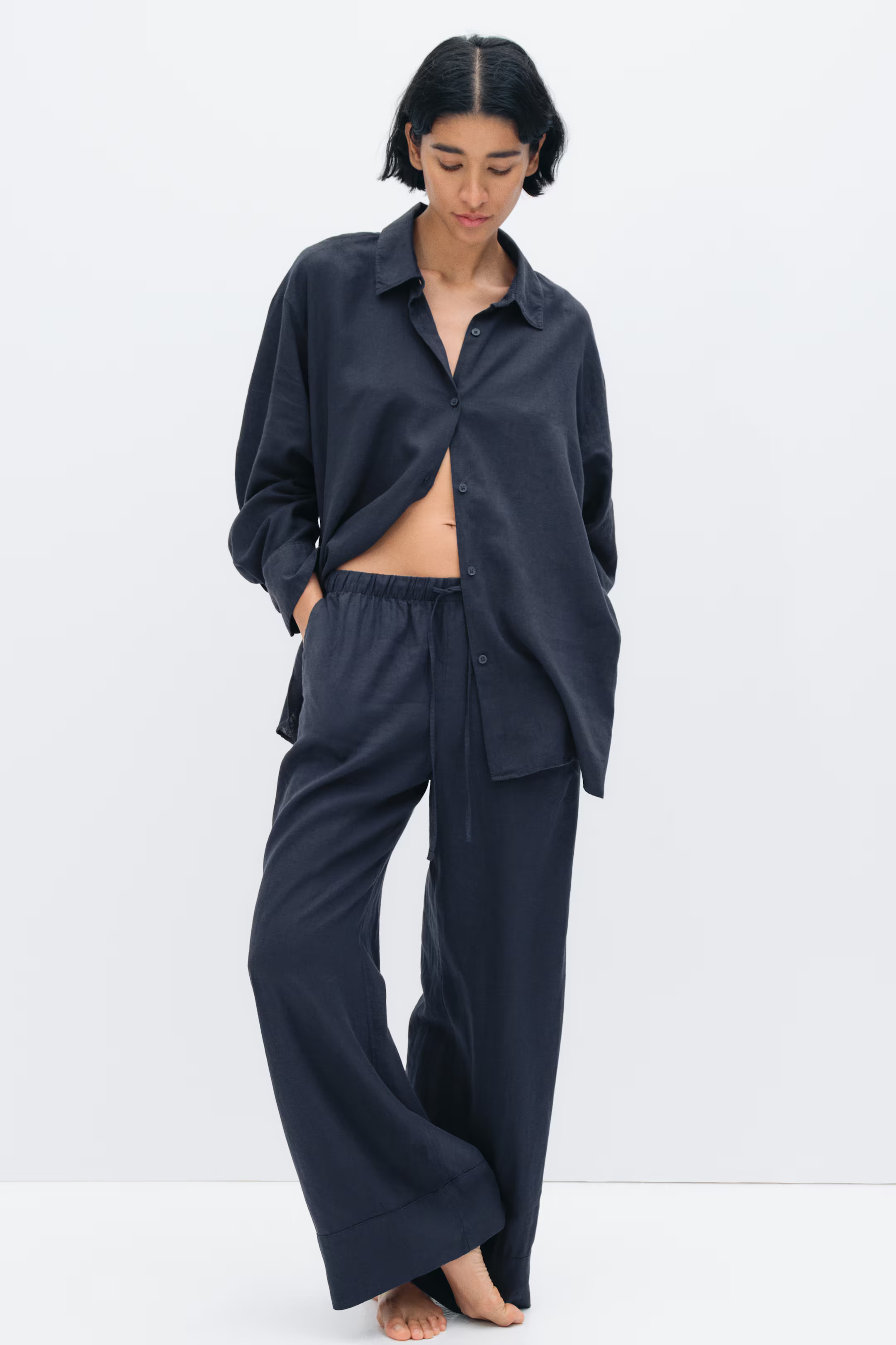 Wide linen-blend trousers | H&M (UK, MY, IN, SG, PH, TW, HK)