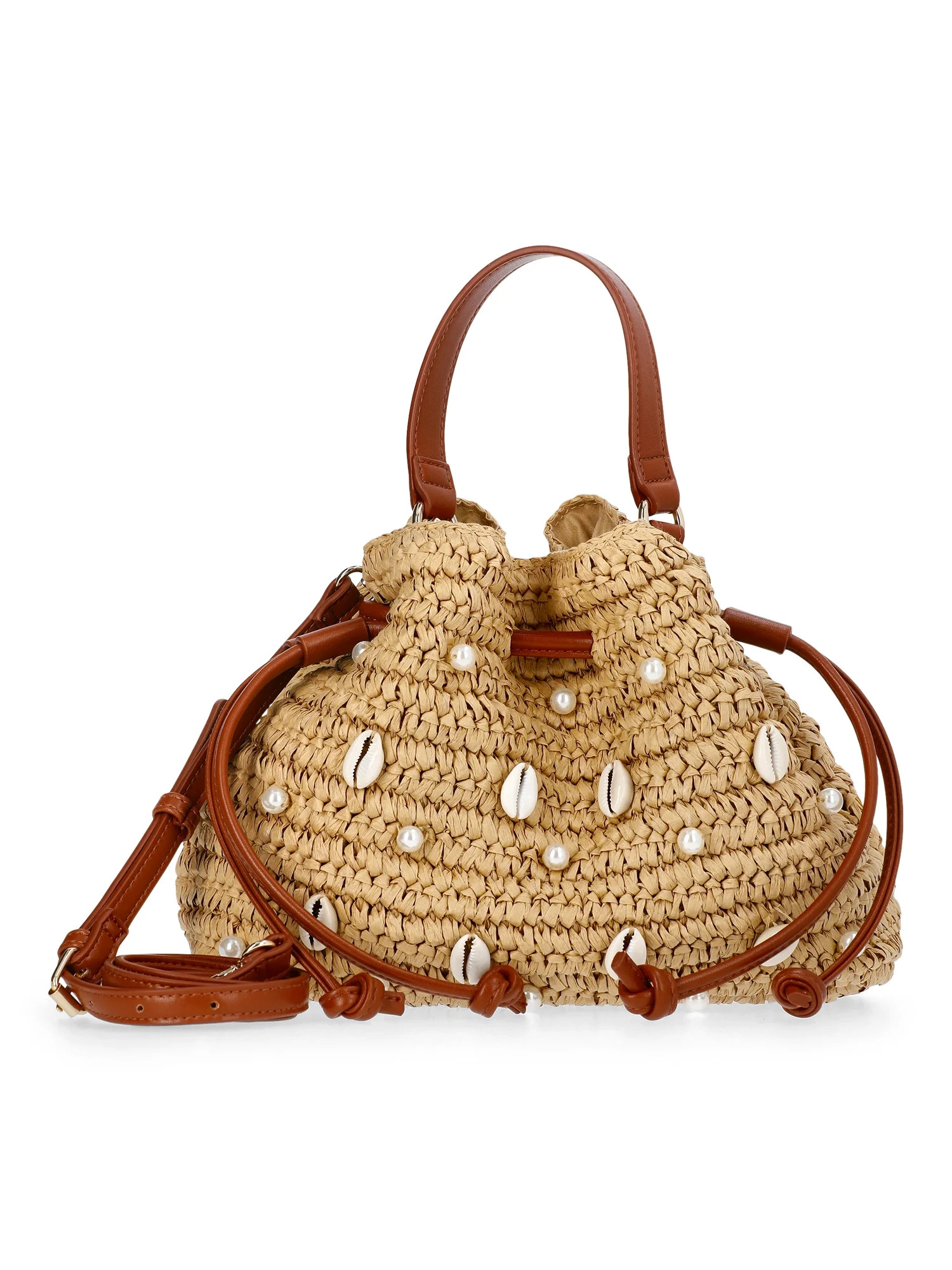 Time and Tru Women's Shell Bucket Bag, Natural | Walmart (US)