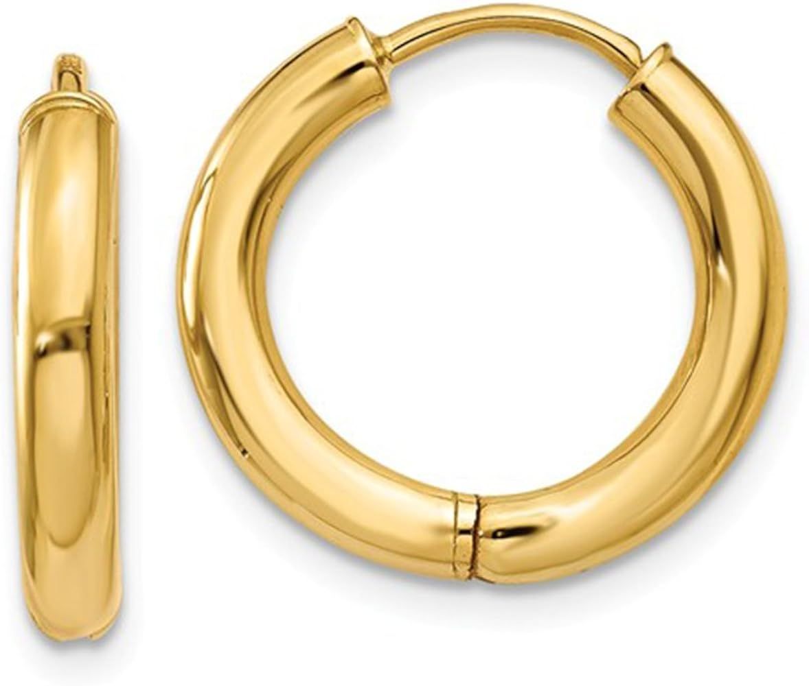 14K Gold Hinged 2.5mm Tube Endless Round Huggie Hoop Earrings | Amazon (US)