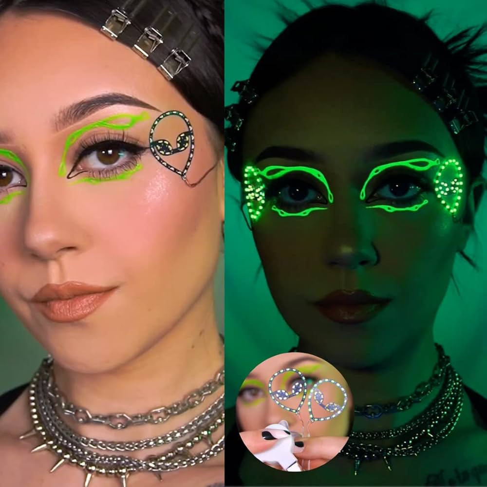 Neon Cowboys' Light Up LED Face Jewelry Sticker Gems for Face & Skin (Aliens) | Amazon (US)