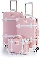 COTRUNKAGE 3 Piece Vintage Luggage Set TSA Lock Retro Trunk (12" 20" 26", Embossed pink) | Amazon (US)
