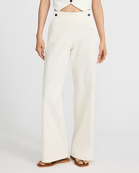 High Waisted Contrast Button Wide Leg Pant | Express