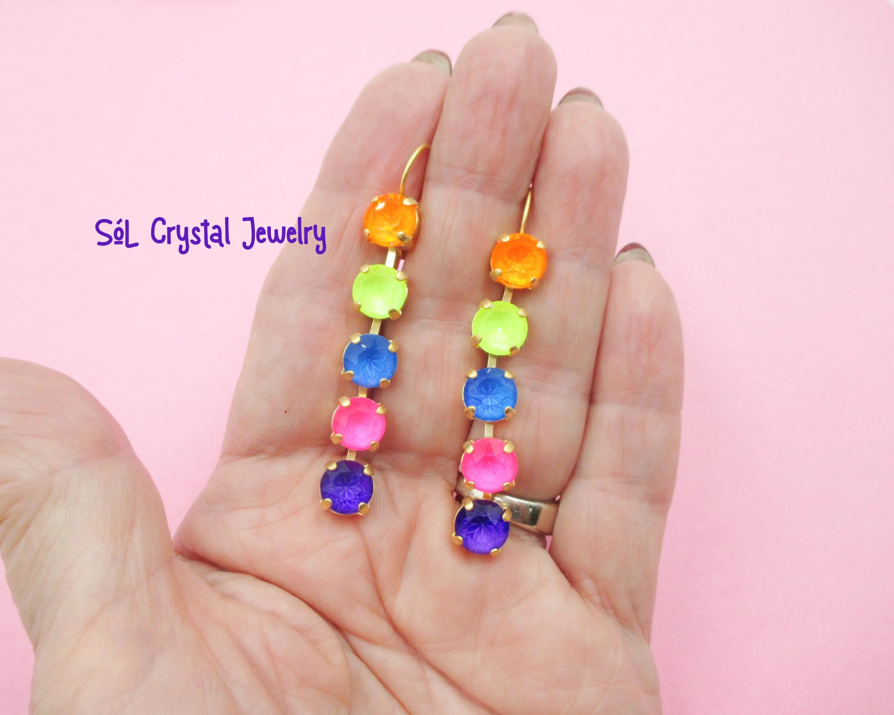 NEON EARRINGS, 5-Drop Earrings, 8mm Earrings, Colorful, Bright Earrings, Neon, Duster Earrings, Orange Yellow Blue Pink Purple E210 | Etsy (Global)