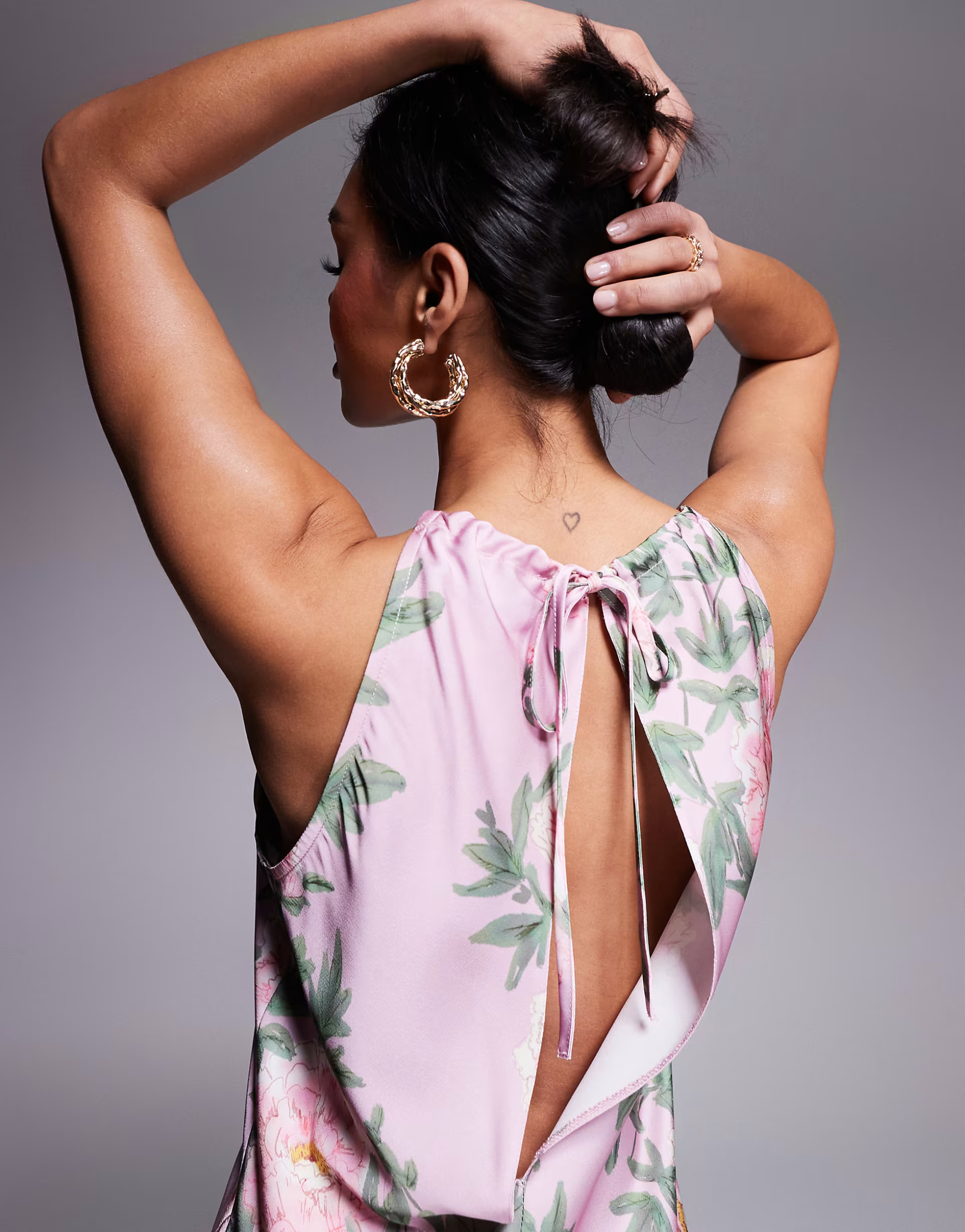 ASOS DESIGN satin halter neck split maxi dress in pink floral print | ASOS (Global)