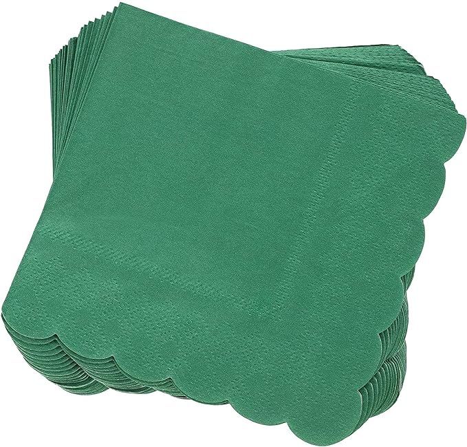 Scalloped Edge Cocktail Napkins (5 x 5 In, Forest Green, 100-Pack) | Amazon (US)