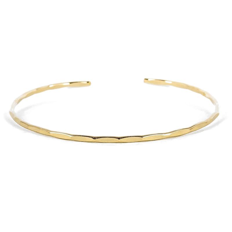 Amazon.com: Thin Hammered Cuff in 14K Gold Fill; Delicate Handmade Stacking Bracelet for Women by... | Amazon (US)