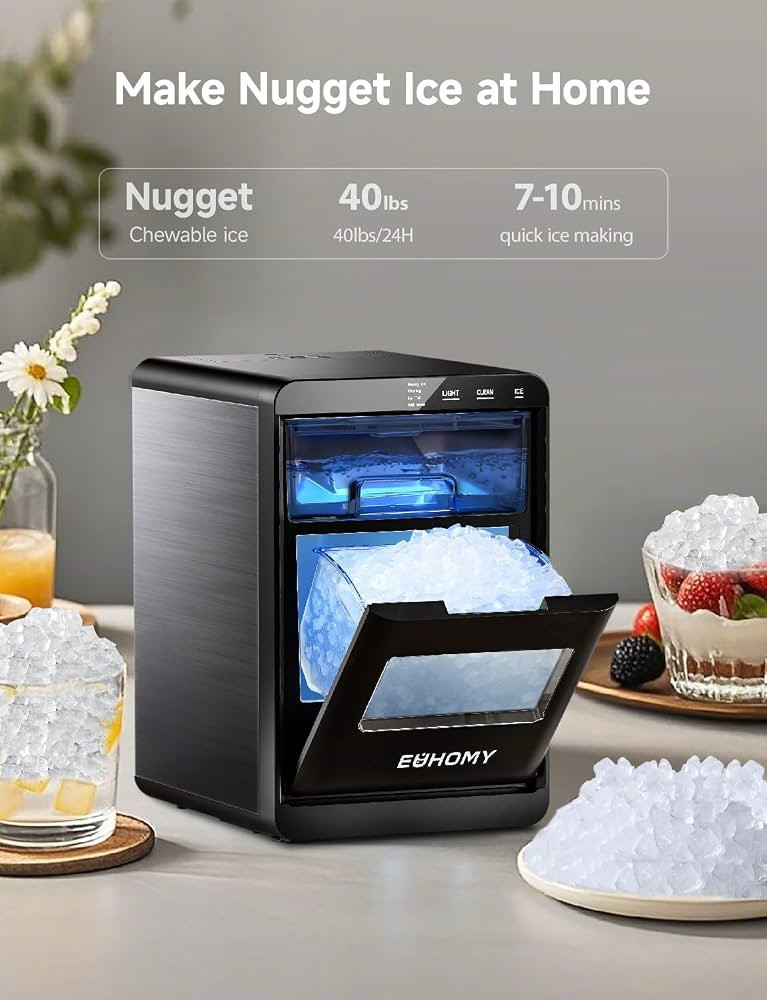EUHOMY Nugget Ice Maker Countertop, 40Lbs/24H Sonic Ice Maker Machine, Self-Cleaning Pellet Ice M... | Amazon (US)