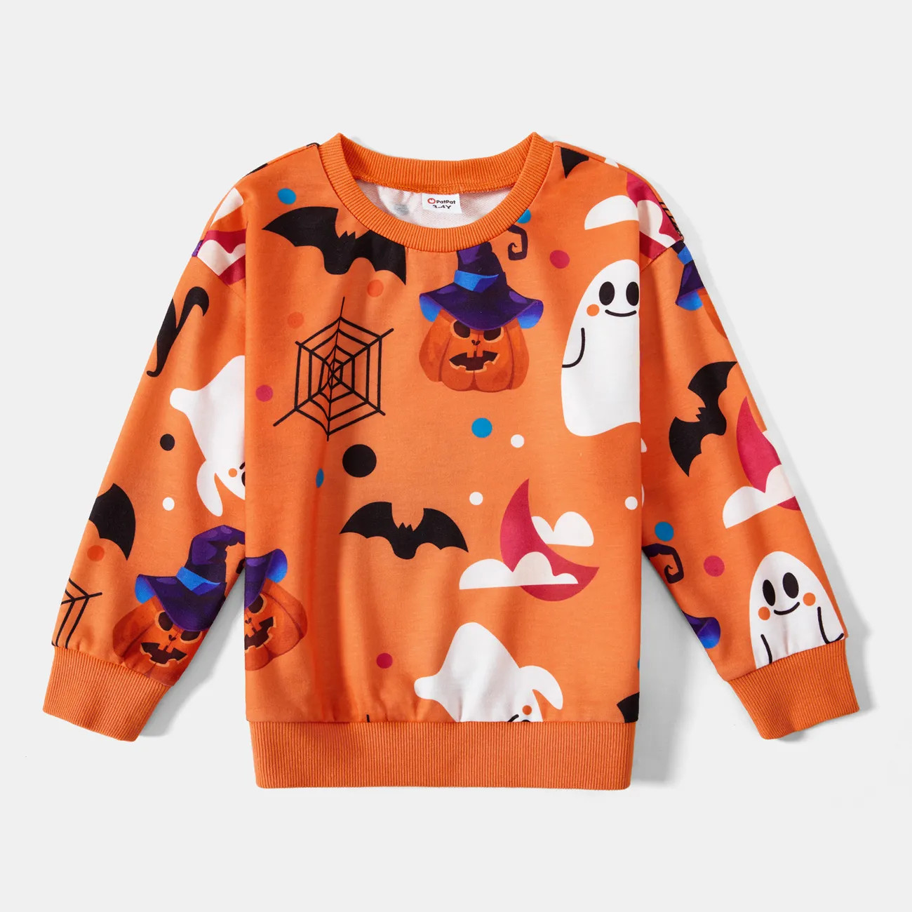 Halloween Allover Ghost Print Orange Long-sleeve Sweatshirts for Mom and Me | PatPat