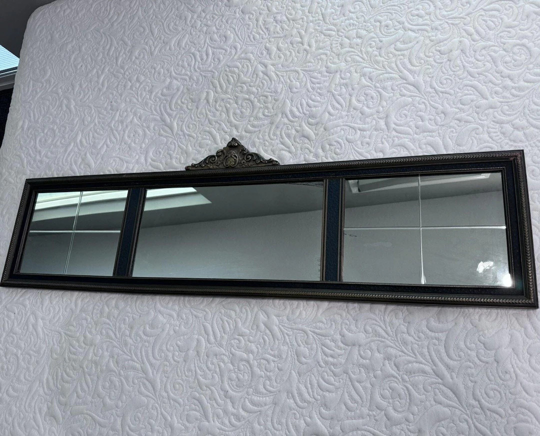 VTG GESSO Buffet Mantle Tri 3 Panel Window Pane Etched Wall Mirror 48X15 BH | Etsy (US)