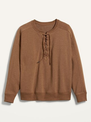 Lace-Up Crew-Neck Plus-Size Sweatshirt | Old Navy (US)