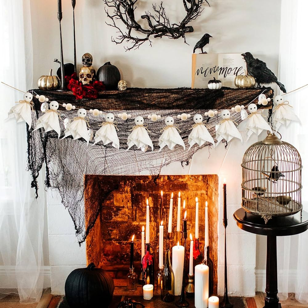 Halloween Ghost Garland Handmade Rustic Halloween Wood Beads Banner for Wall Home Farnhouse Decor... | Amazon (US)