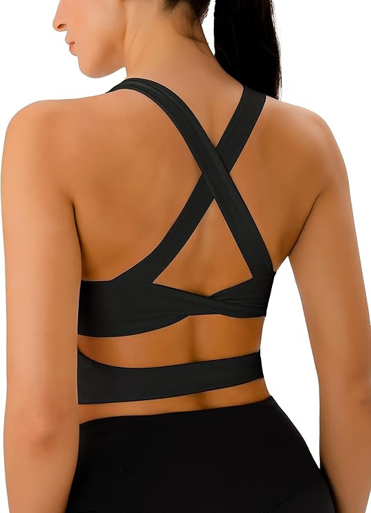 Sports Bras for Women Criss-Cross Back Padded Workout Tank Tops Medium Support Crop Tops for Wome... | Amazon (US)