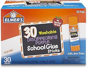 Elmer's Disappearing Purple School Glue Sticks, Washable, 7 Grams, 30 Count | Amazon (US)