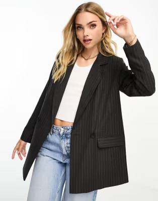 New Look pinstripe blazer in dark grey | ASOS (Global)