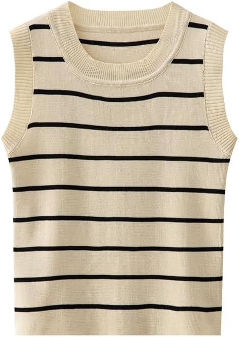 MANGMAO Striped Tank Top Womens Basic Cute Cropped Tank Tops Dressy Casual Old Money Aesthetic Kn... | Amazon (US)