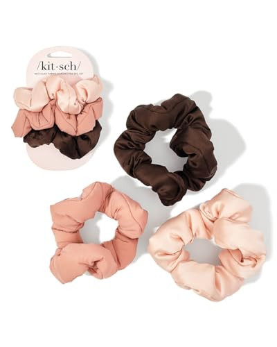 Kitsch Fabric Scrunchies - No Crease Hair Ties for Girls, Cute Puffy Scrunchies for Women, For All Hair Types, Rosewood, 3pcs | Amazon (US)