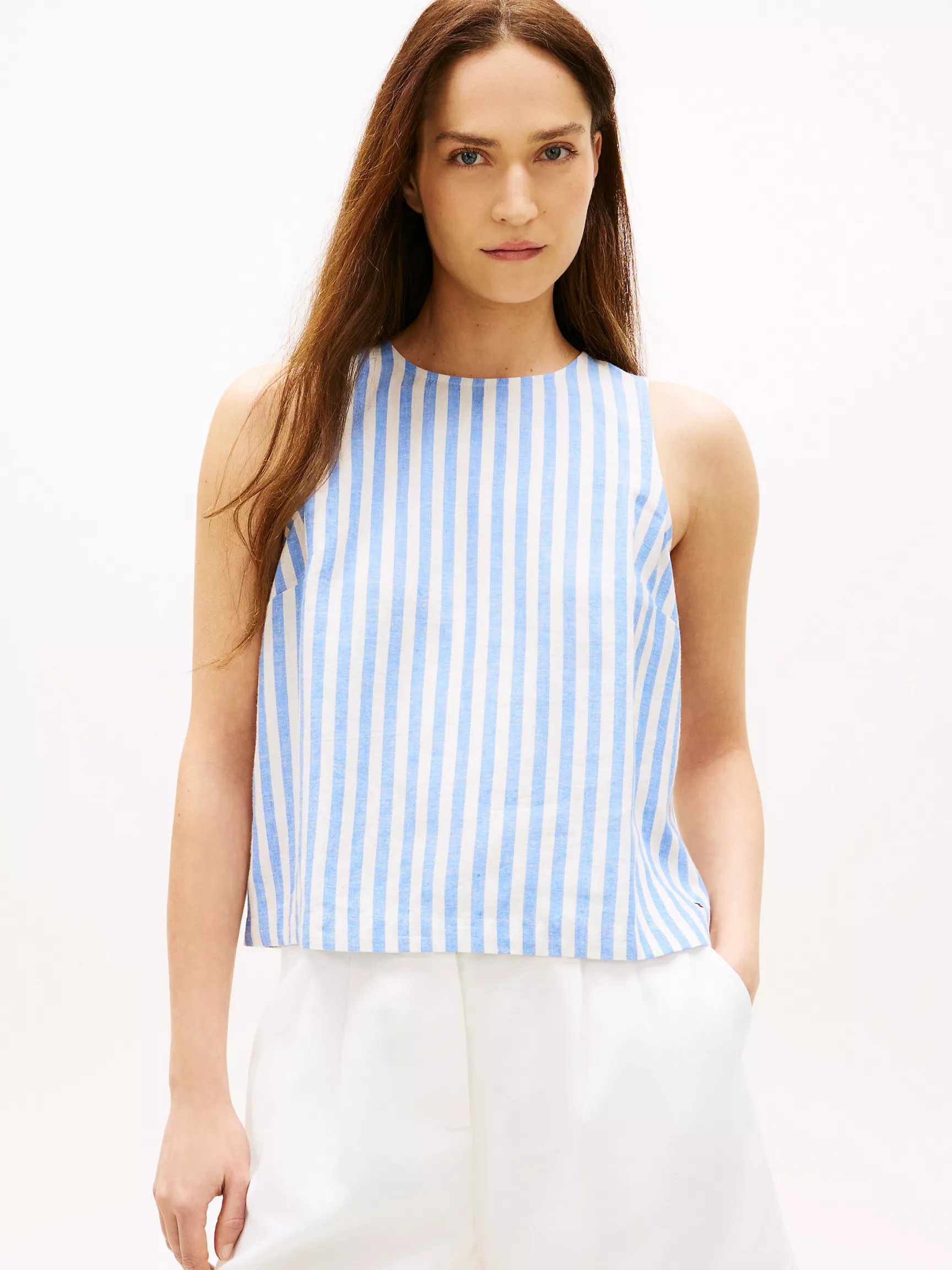 Buttoned-Back Linen-Blend Tank Top | Tommy Hilfiger | Tommy Hilfiger (US)