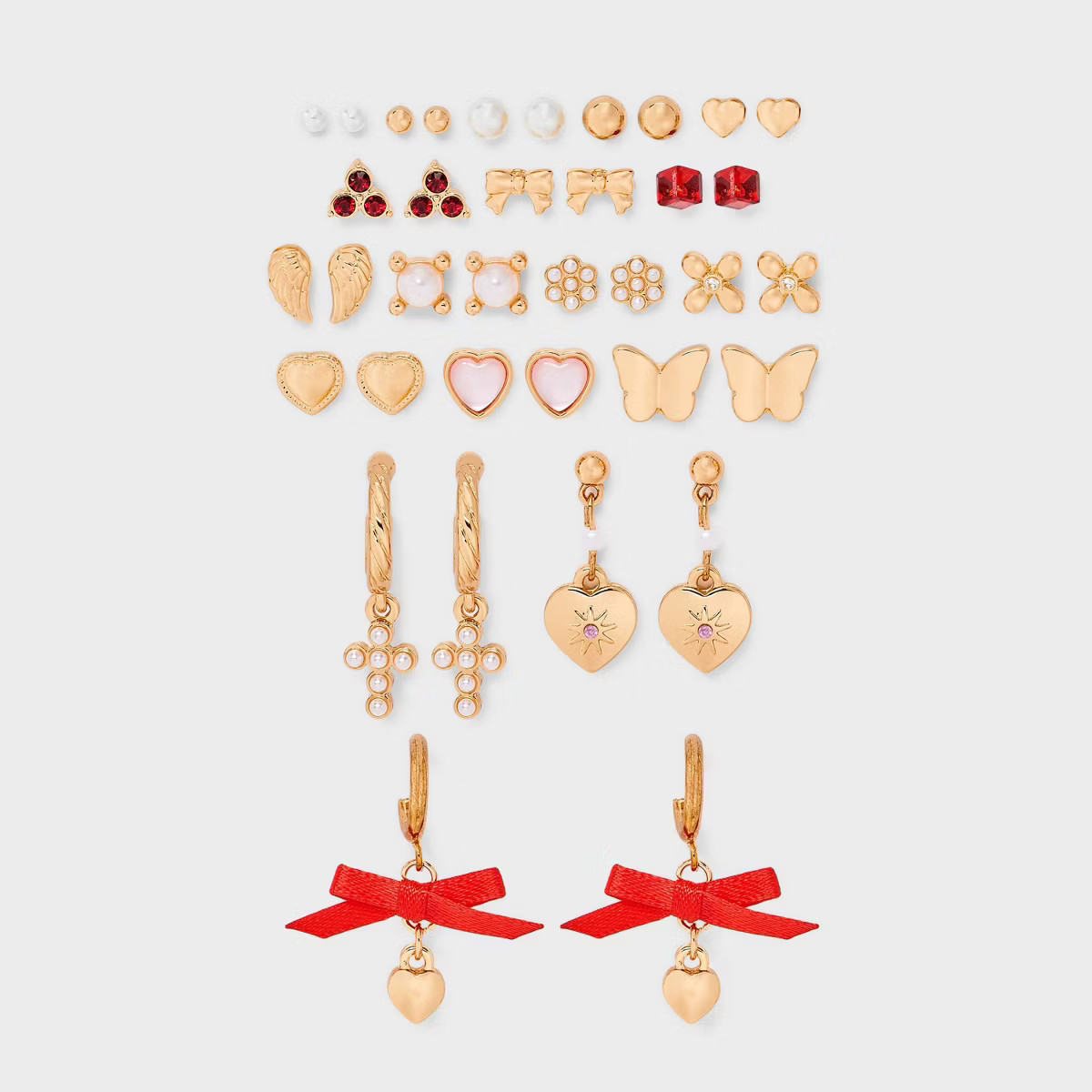Heart and Bow Earring Set 18pc - Wild Fable™ Gold/Red | Target