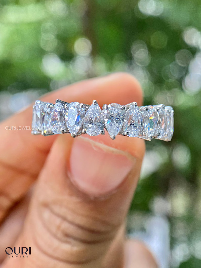 Pear Cut Full Eternity Moissanite Stacking Band Ring,up Side Down Pear Cut Wedding Band for Women... | Etsy (US)