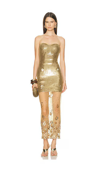 Tulle Corset Maxi Dress in Gold | Revolve Clothing (Global)