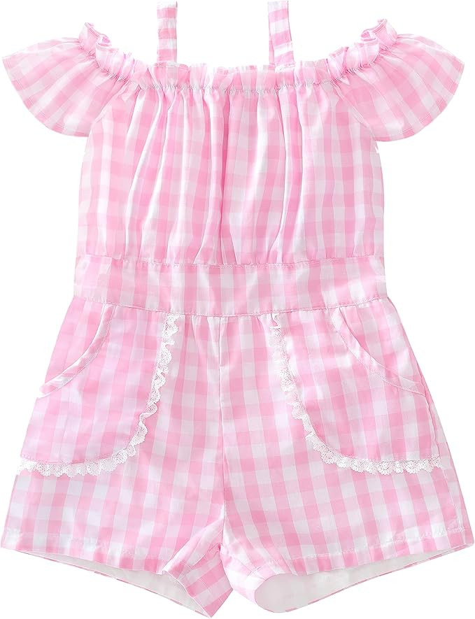 Flofallzique Plaid Little Girls Jumpsuits Fancy Kids Short One Piece Romper Summer Casual Outfit | Amazon (US)