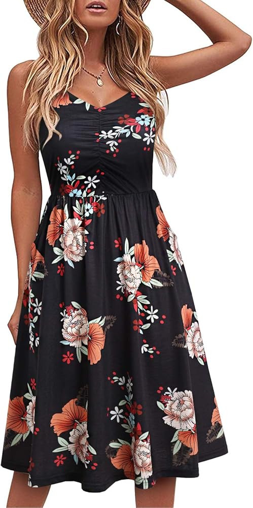 YATHON Casual Dresses for Women Sleeveless Cotton Summer Beach Dress A Line Spaghetti Strap Sundr... | Amazon (US)