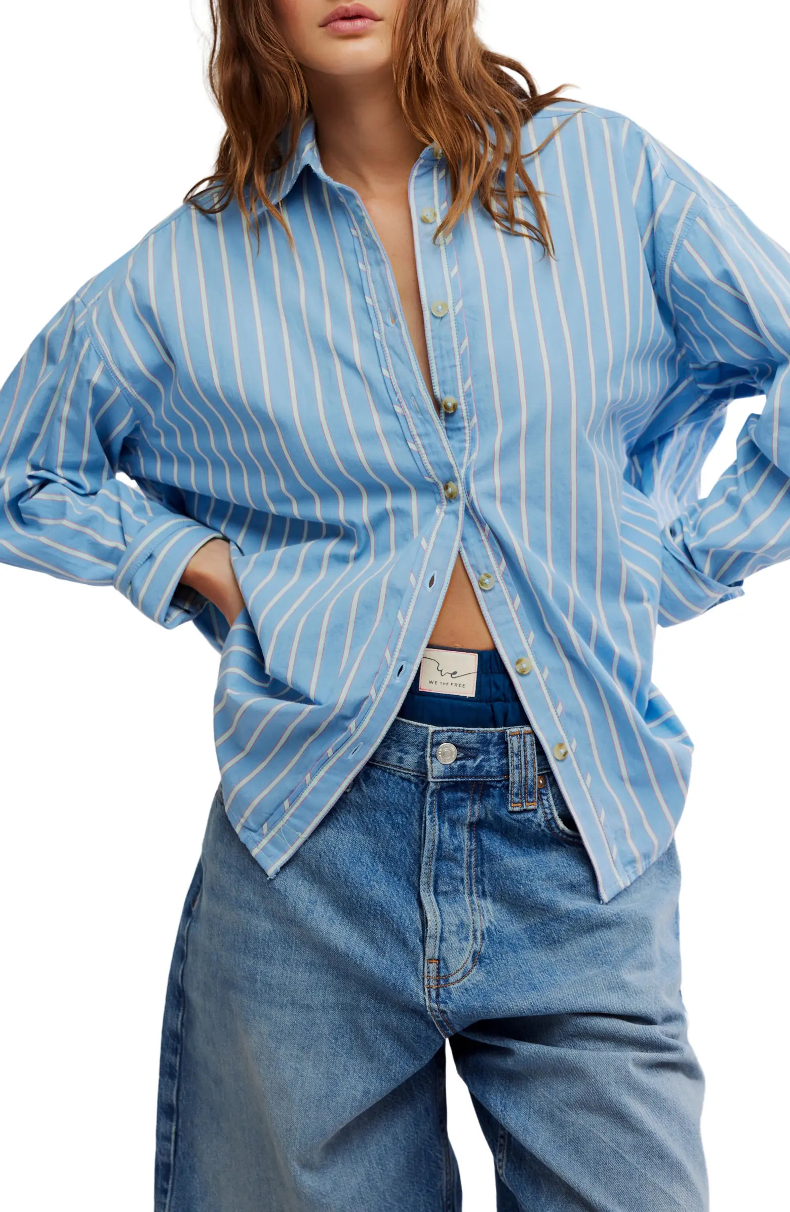 Varsity Vibes Stripe Oversize Cotton Button-Up Shirt | Nordstrom