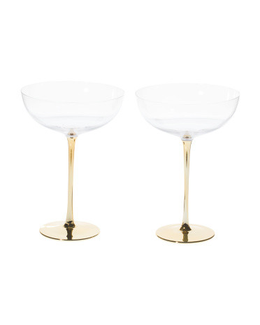 2pk Clear Gold Tone Stem Coupe Glasses | Marshalls