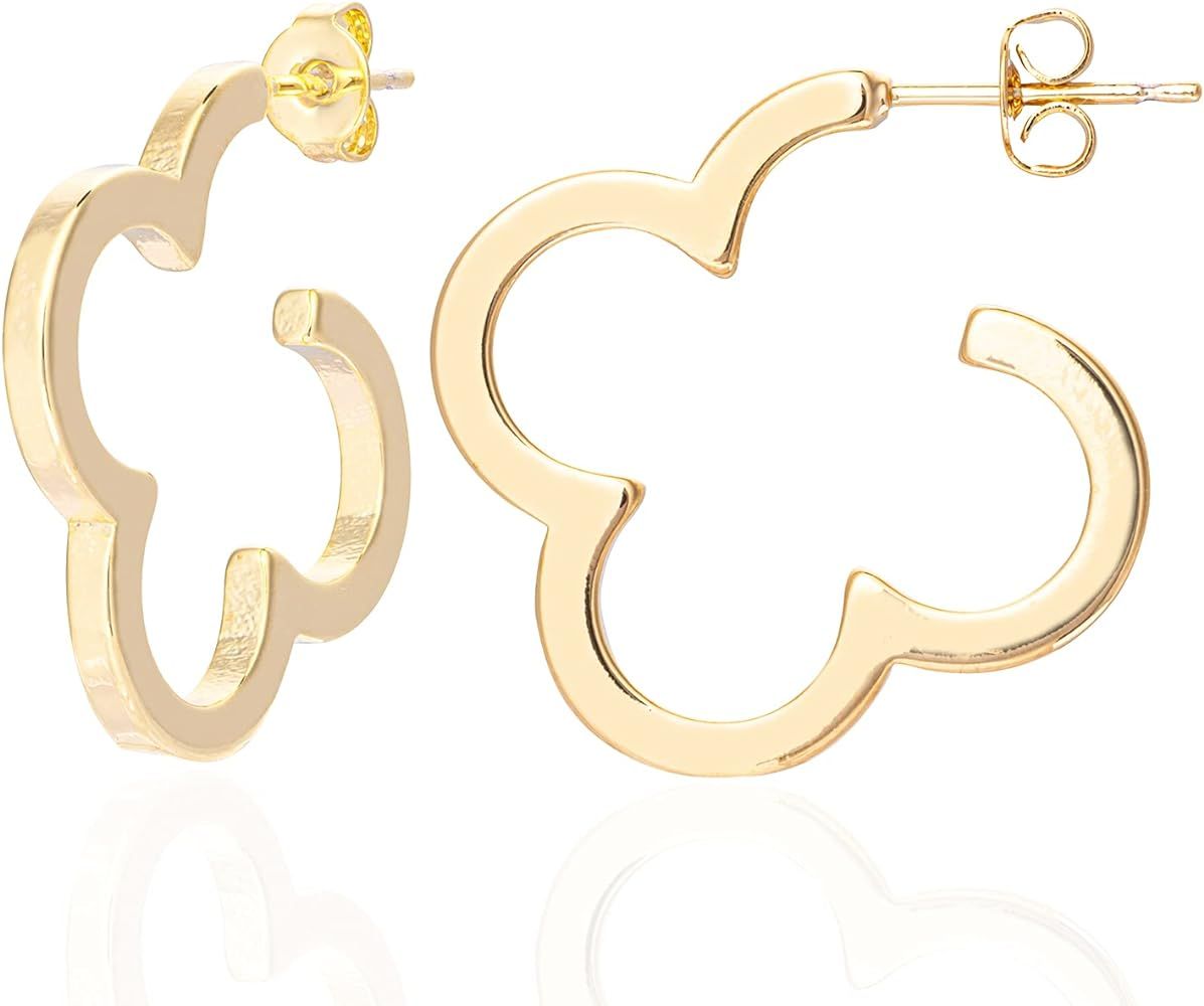 14K Gold Plated Lucky Clover Cuff Earrings Huggie Stud Hoop Earrings for Women | Amazon (US)