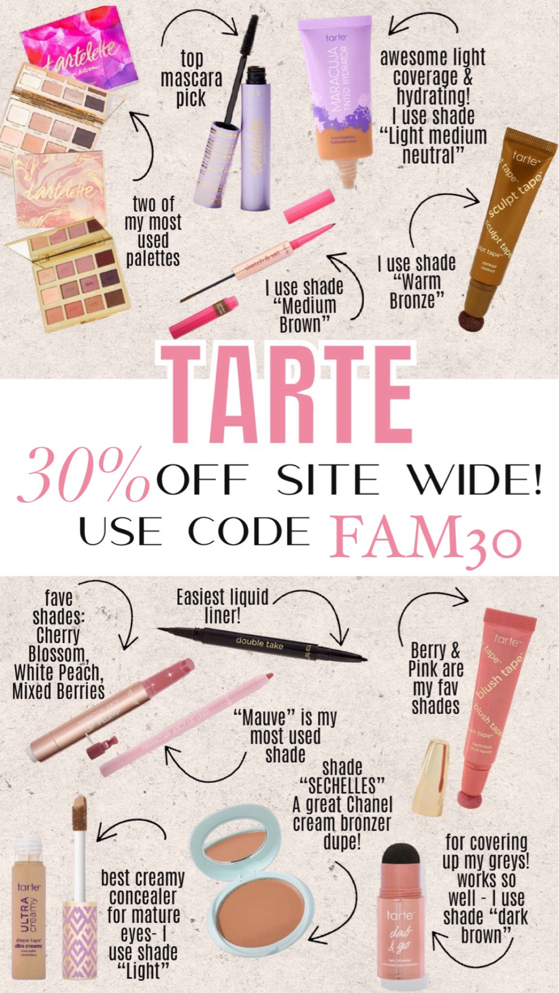 The @tartecosmetic friends & family sale starts today! Use code “FAM30” for 30% off! #TartePartner

#LTKSaleAlert #LTKBeauty #LTKFindsUnder50