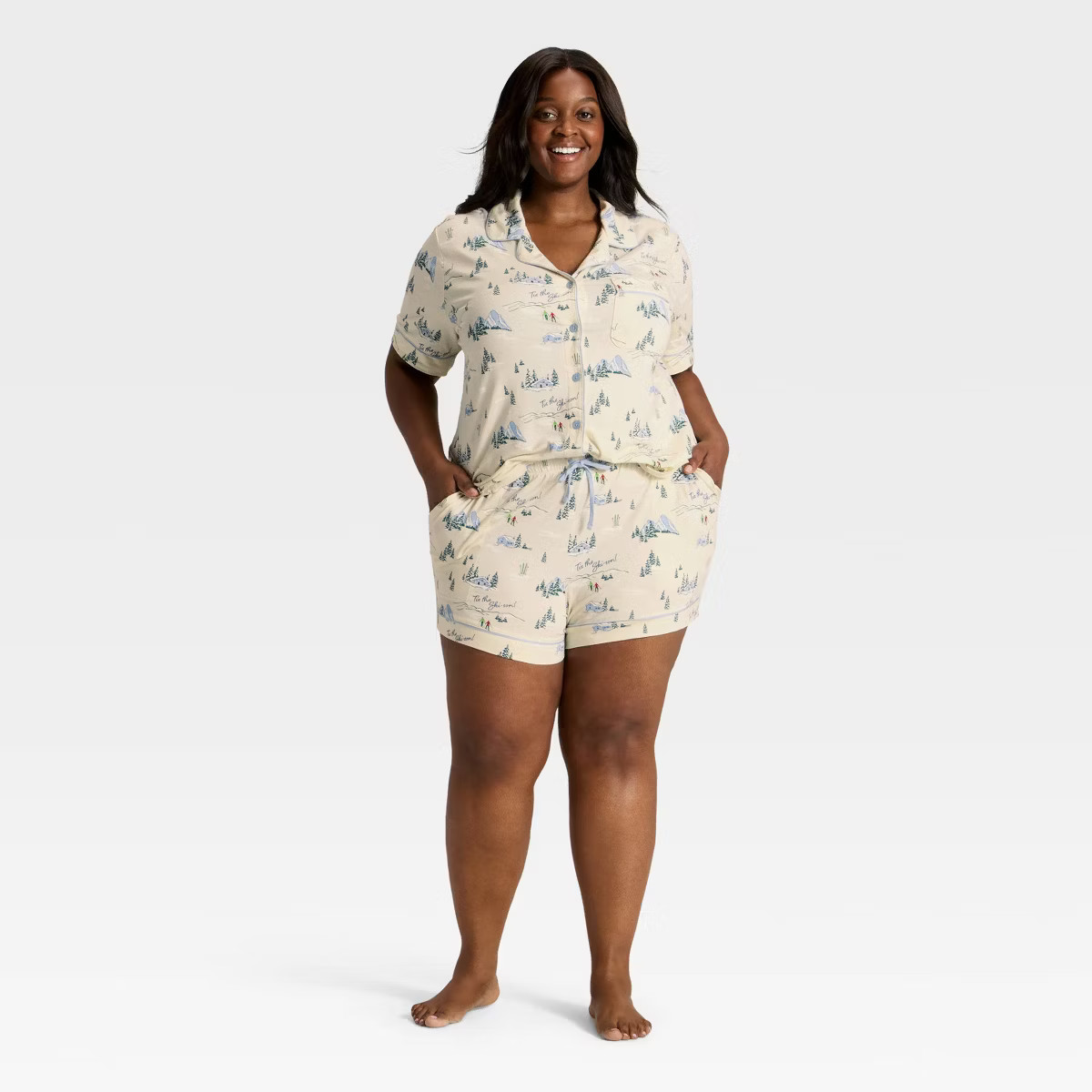 Women's Cloud Knit Modal Short Sleeve Notch Collar Top and Shorts Pajama Set - Auden™ | Target