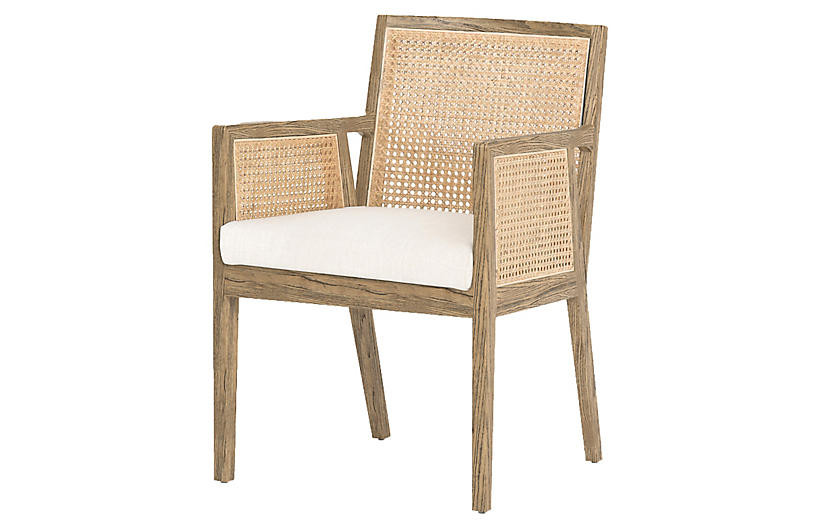 Aimee Cane Arm Chair, Savile Flax | One Kings Lane