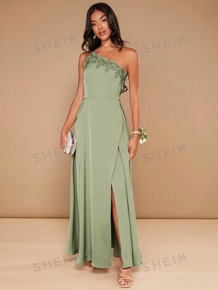 SHEIN Belle Women's Floral Embroidery One Shoulder Sleeveless Bridesmaid Dress | SHEIN