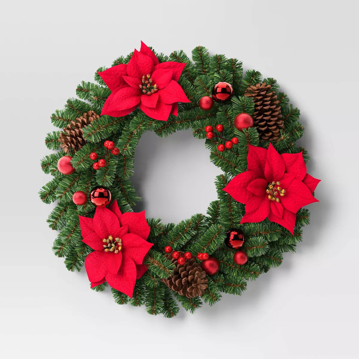 24" Decorated Pine and Poinsettia Flower Artificial Christmas Wreath - Wondershop™ | Target