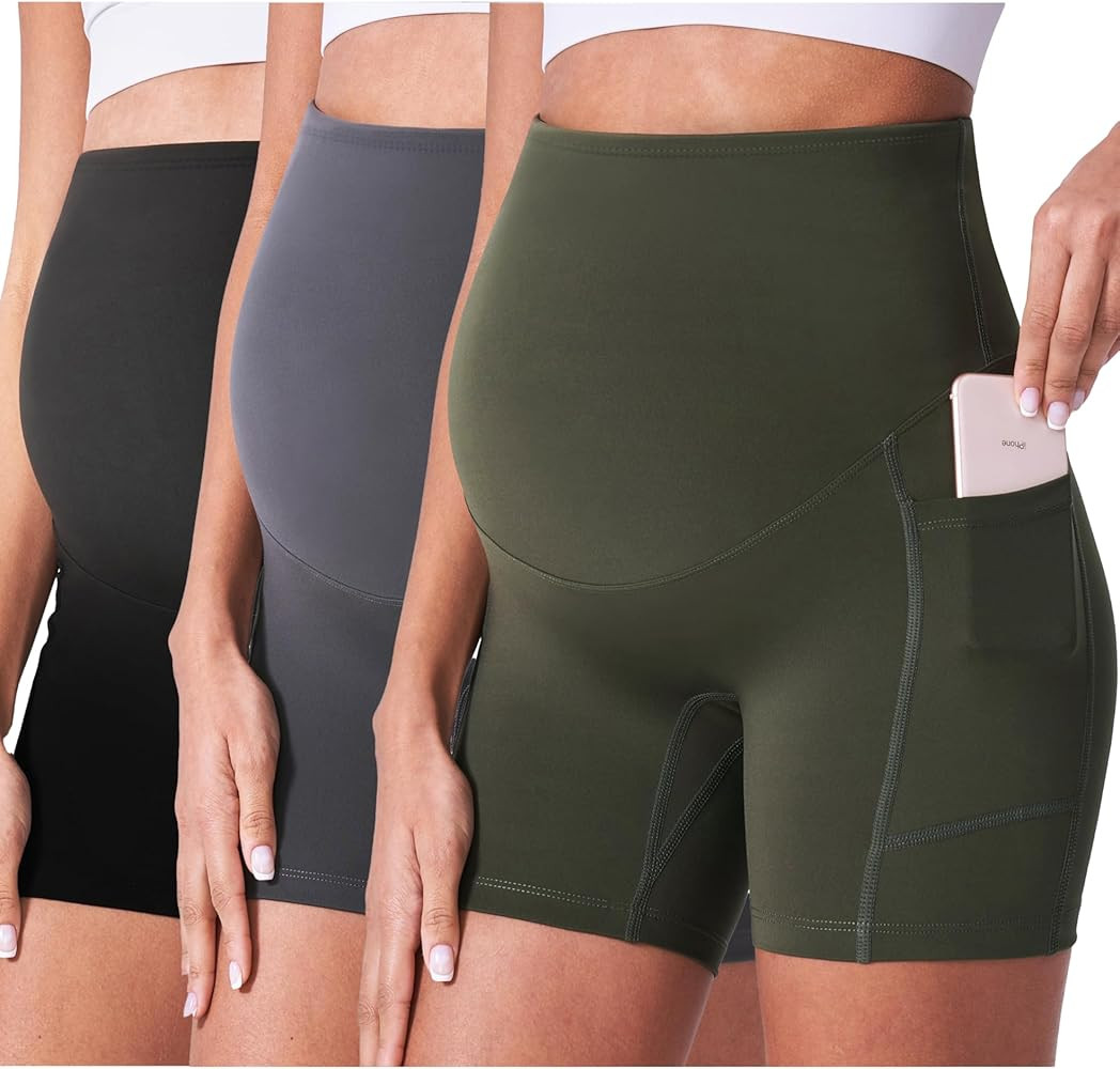 POSHDIVAH 3/4 Pack Maternity Biker Shorts Over The Belly Summer Pregnancy Yoga Active Workout Ath... | Amazon (US)