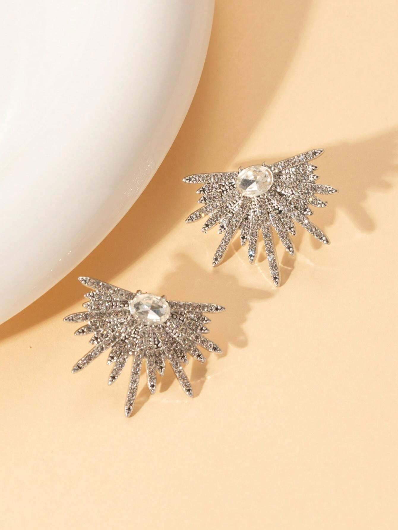 1pair Sparkling Wing - Shaped Earrings Full Of Rhinestone For Women, Elegant And Unique Bridal We... | SHEIN