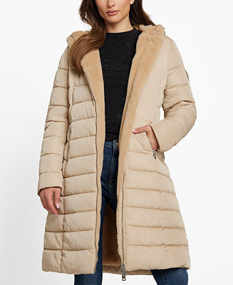 Women's Faux-Fur-Lined Hooded Puffer Coat | Macy's