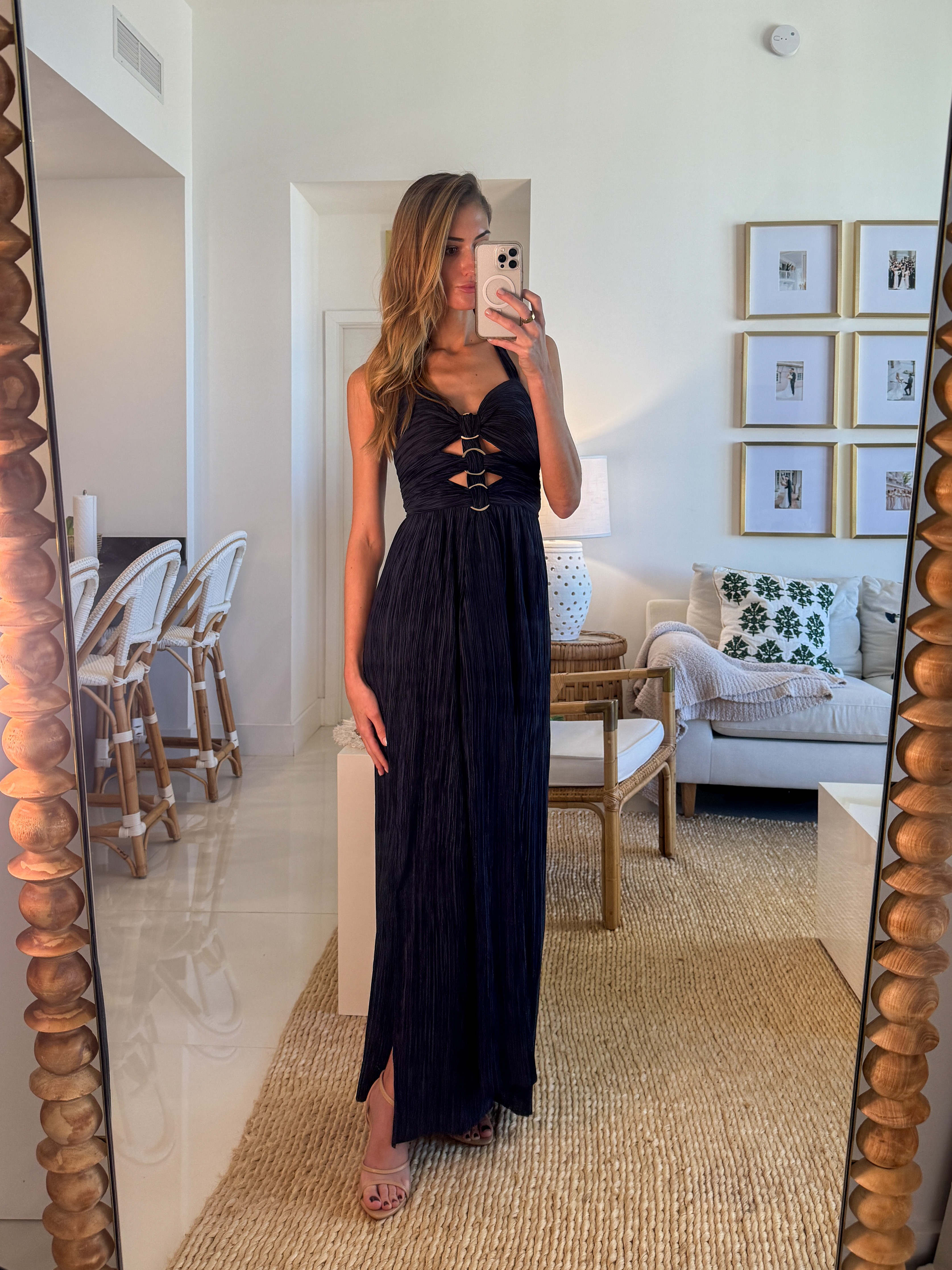Cult Gaia Nailah Gown. 💫 Wearing a size XS. I'm 5'10" for reference. Tags: cult gaia nailah gown, cult gaia dress dupe, cult gaia dress dupes, cult gaia dark blue dress, cut out navy blue maxi dress, navy blue wedding guest dress, navy maxi dress, navy formal dress, navy evening gown, pleated maxi dress, cutout maxi dress, navy gala dress, black tie dress, summer wedding guest dress, navy bridesmaid dress