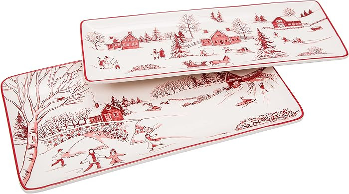 Bico Toile De Jouy Winter Wonderland Gnomes Ceramic Rectangular Serving Platters Set of 2, 14 Inc... | Amazon (US)