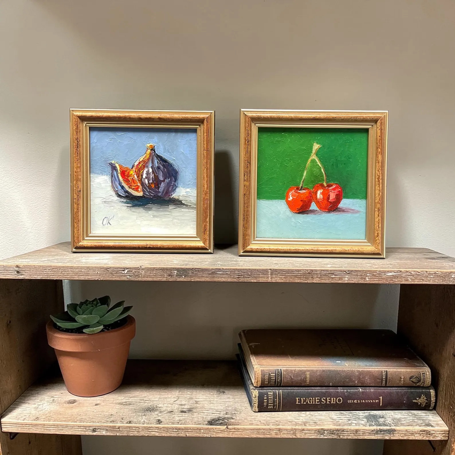 Cherries Oil Painting Botanical Artwork Kitchen wall art Fruit still life Bookshelf decor miniatu... | Etsy (US)