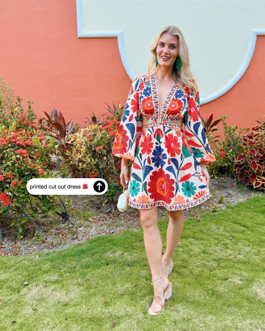 Beach vacation outfit idea – wearing a small and the long sleeve printed dress with cut out detail. #AmazonFashion. @amazonfindsandfashion 

#LTKootd #LTKTravel #LTKSeasonal