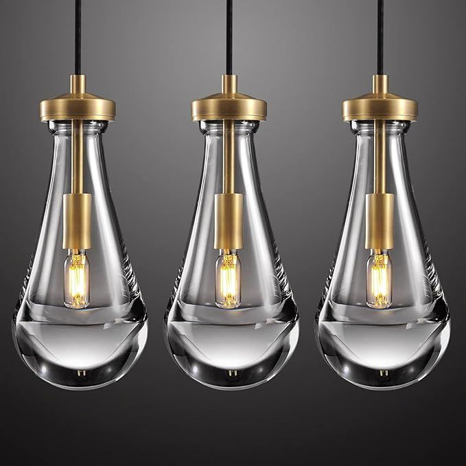 Raindrop Pendant Light Fixtures Set of 3, Brass Glass Pendant Lighting, Teardrops Modern Hanging ... | Amazon (US)