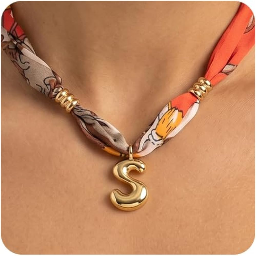 DoDoBeads Initial Scarf Necklace for Women, Mom Everyday Bandana Necklace with Initial Charm, Gif... | Amazon (US)