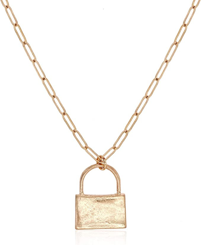 Pomina Worn Gold Silver Thick Chunky Fashion Chain Necklace Carabiner Lock Pendant Paperclip Link... | Amazon (US)