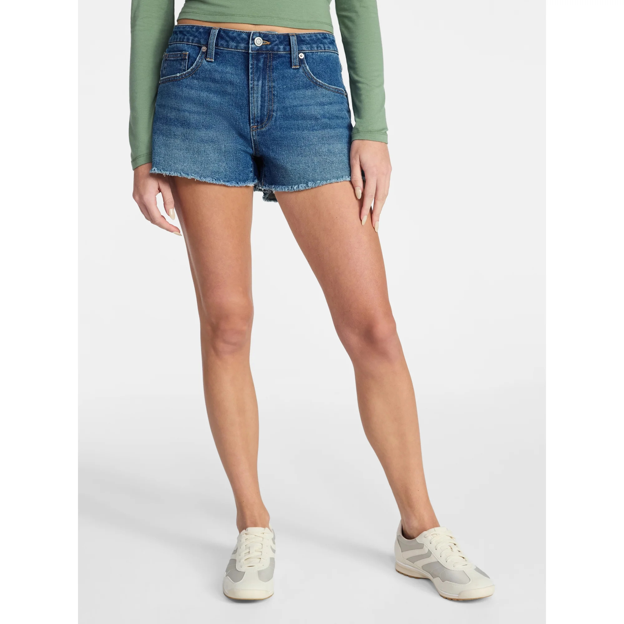 No Boundaries Mid-Rise Denim Shorts, 3" Inseam, Women's 00-20 | Walmart (US)